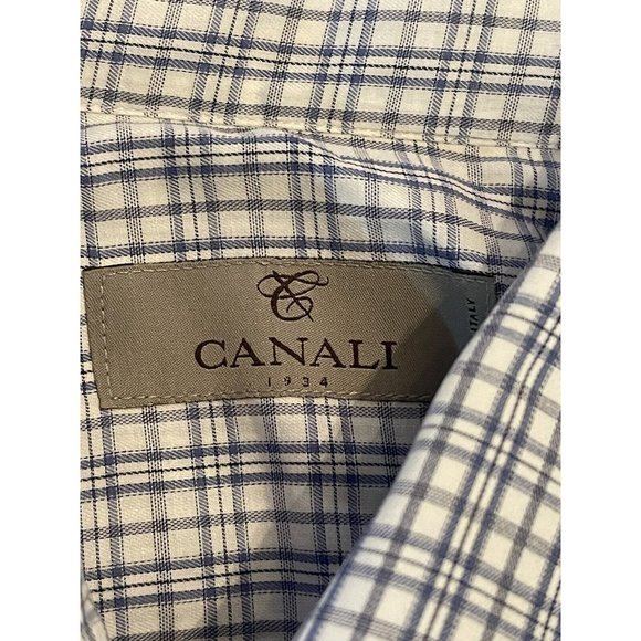 Canali Men's Dress Shirt Blue Patterned Button Down Long‎ Sleeves 17 / 43 Italy - Picture 4 of 7